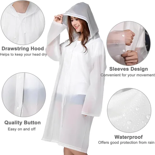 Miniatura 35 de Cosowe Ponchos de lluvia reutilizables para adultos, 2 piezas impermeables de emergencia para mujeres y hombres con capucha y cordón