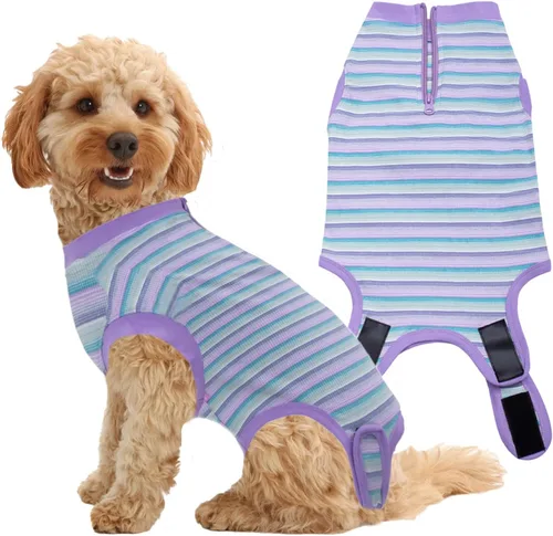 Miniatura 41 de Traje de Recuperación Wabdhaly para Perros, Traje de Cone de Perro con Cremallera Alternativa para Cirugía de Esterilización Femenina, Traje