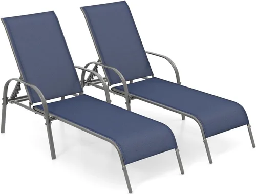 Miniatura 14 de Tangkula Sillón para exteriores, tumbona de patio con respaldo ajustable, sillón reclinable para piscina exterior con marco de acero resistente