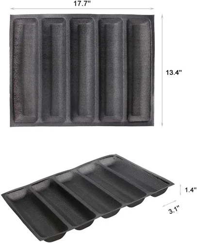Miniatura 2 de FETESUR Molde para sándwich de silicona perforada para hornear pan de baguette francés, tapete para alimentos, 5 forros antiadherentes para hornear