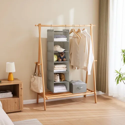 Miniatura 5 de MAX Houser Organizador colgante de armario de 6 niveles, estante colgante de armario con 2 ganchos resistentes para almacenamiento, plegable