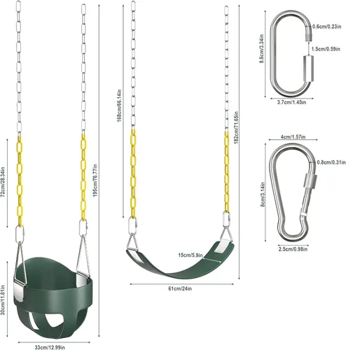 Miniatura 2 de AGPTEK Cubo de columpio resistente con cuerda ajustable, forma linda, capacidad de 250 libras y 150 libras, color verde Green-2