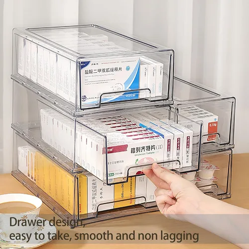 Miniatura 2 de Paquete de 2 cajas transparentes de primeros auxilios para baño, gabinete, armario, organizador de medicamentos, caja de almacenamiento