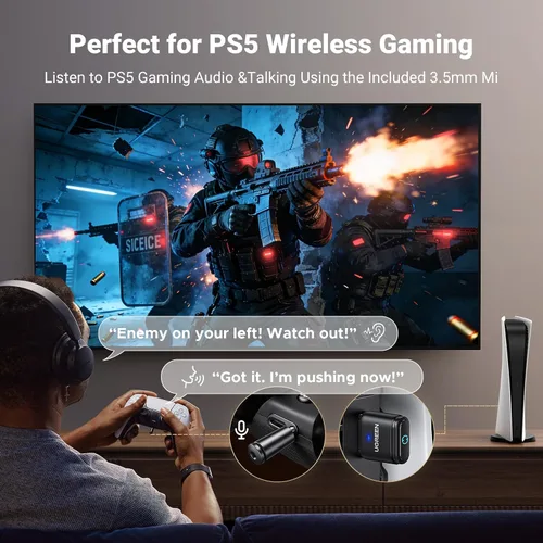 Miniatura 2 de UGREEN Bluetooth 5.3 Adapter for PS4 PS5 USB Audio Transmitter APTX Connecting Bluetooth Headphones to PS5, PS4, Switch, PC, Wireless Audio Adapter