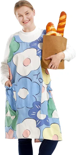 Miniatura 12 de Delantales grandes de talla grande para mujer con bolsillos de algodón y lino para hornear cocina