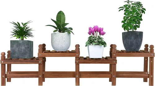 Miniatura 8 de Soporte para plantas de 3 niveles para interiores, banco bajo de madera para múltiples plantas, soporte largo para macetas de esquina