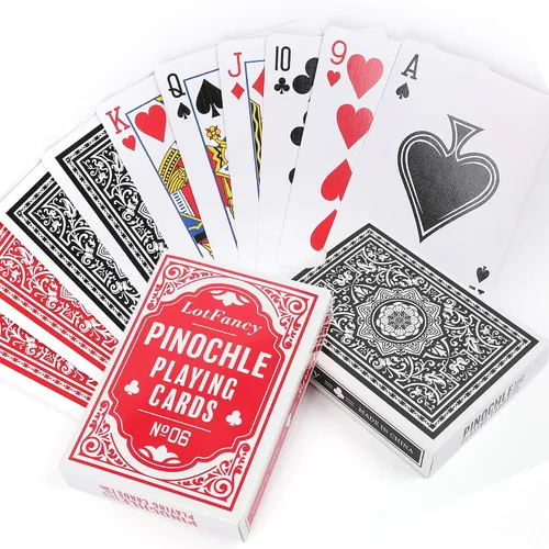 Miniatura 4 de LotFancy Naipes Pinochle, 2 mazos de cartas, negro y rojo, baraja especial de 48 cartas