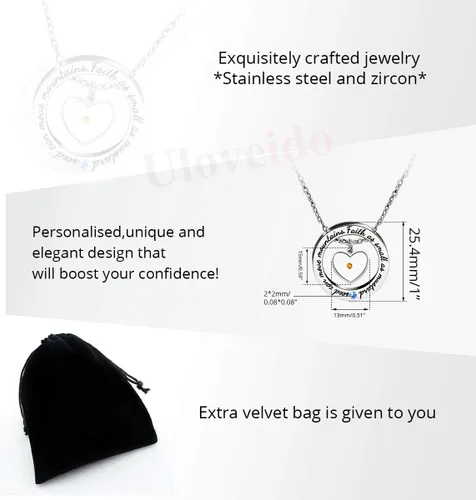 Miniatura 7 de Uloveido Collar de anillo redondo de círculo cristiano grabado fe tan pequeña como una semilla de mostaza puede mover montañas Y958