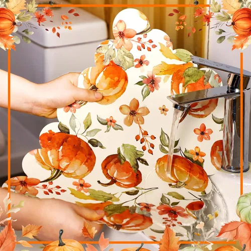 Miniatura 5 de Oinyoung - Juego de 6 manteles individuales de otoño de acuarela de 12 x 17 pulgadas, juego de 6 manteles individuales de plástico de calabaza