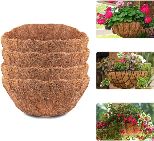 4 forros de coco para macetas, revestimientos redondos de coco para jardineras de ventana, cesta colgante de 8/10/12/14/16 pulgadas, tapete grueso