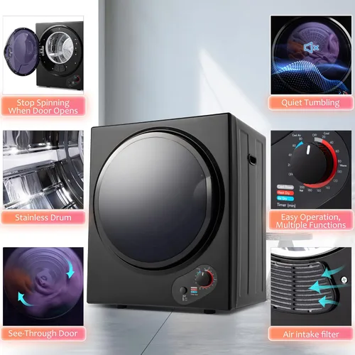 Miniatura 5 de Secadora de ropa portátil, 120 V/850 W, sensor de humedad inteligente, panel de control LCD, calefacción, secadora de ropa con tambor de acero