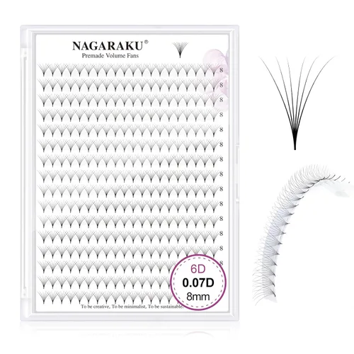 Miniatura 165 de NAGARAKU Wet Camellia - Extensión de pestañas, pestañas individuales, 3 abanicos de longitud múltiple, color negro mate natural, prepegadas