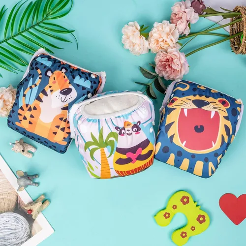 Miniatura 100 de Alva, Pañales de bebé para nadar, paquete de 2 unidades, talle único, reutilizable, lavable y ajustable de 0 a 36 meses. Tamaño de 10 a 40 lbs