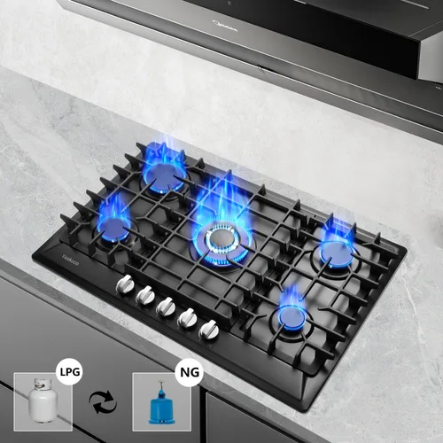 Miniatura 6 de Cocina de gas de 30 pulgadas, estufa de gas integrada de 5 quemadores de acero inoxidable, estufa de gas convertible a propano/gas natural, estufa