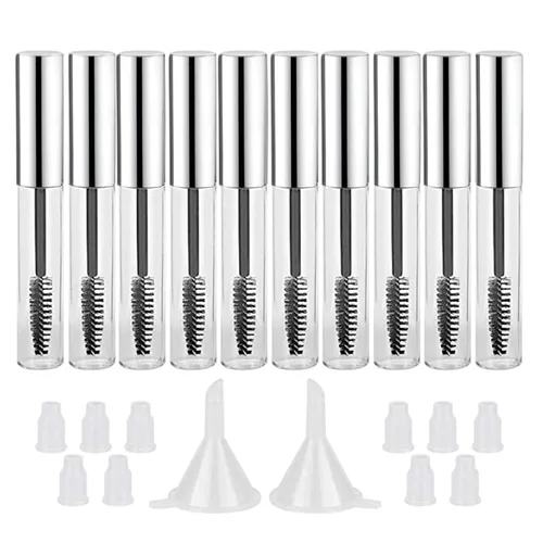 Miniatura 12 de GTHER 10 botellas vacías de tubo de rímel de 0.3 onzas líquidas con varita para pestañas, insertos de goma y embudos para aceite de ricino, aceite