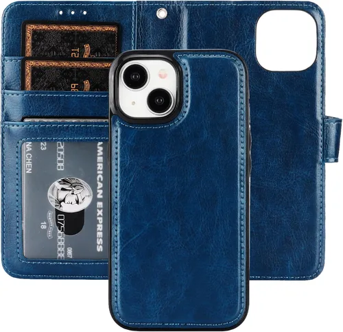 Miniatura 14 de Bocasal Funda tipo cartera desmontable para iPhone 15 con bloqueo RFID, ranuras para tarjetas, soporte de cuero PU premium, soporte magnético tipo