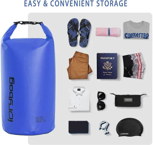 Miniatura 4 de IDRYBAG Bolsa seca para kayak impermeable 2L/5L/10L/15L/20L, pequeña bolsa impermeable para navegación Azul