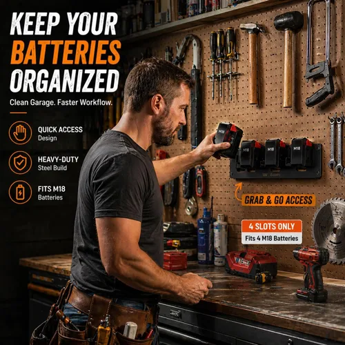 Miniatura 2 de Soporte de batería de metal para Milwaukee M18 y Dewalt de 18 V/20 V, estante de montaje en pared para batería M18 de 18 V, almacenamiento