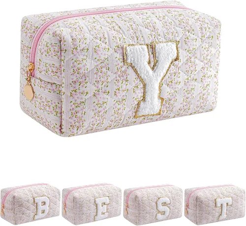 Miniatura 24 de Bolsa de maquillaje alfabética JOVAKIT, bolsa de cosméticos para mujeres, regalos de Navidad para niñas de 6 a 18 años, neceser de viaje con flores