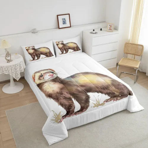 Miniatura 2 de Juego de ropa de cama de hurón tamaño individual para niños, diseño de dibujos animados de hurones para niños, bonito edredón acolchado de animales