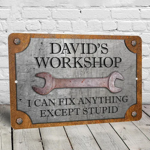 Miniatura 3 de Letrero de garaje o taller – Can't Fix Stupid – Personalizado