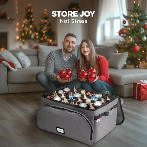 Miniatura 3 de HOLDN' STORAGE Caja de Almacenamiento Premium de Adornos de Navidad – Contiene hasta 72 Adornos de 4", Tela 600D Duradera, Divisores Ajustables, 3