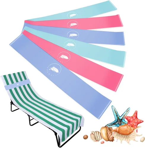 Miniatura 8 de Bandas de toalla (paquete de 6) - Clips elásticos para toallas de playa y crucero para sillas de playa, piscina, salón, portadores de toallas