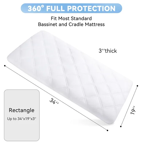 Miniatura 5 de Yoofoss Funda Impermeable para Colchón de Moisés Paquete de 2 Se Ajusta a Colchón de Moisés Rectangular, Protector de Colchón de Moisés para Bebé