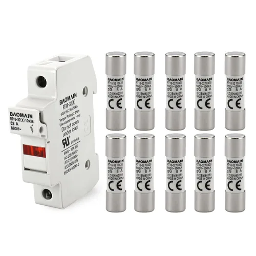 Miniatura 16 de Baomain Base portafusibles RT18-32 con fusibles de cerámica de 10x1A (0.394x1.496 in) - Montaje en riel DIN de 1 polo, indicador LED, certificado CE