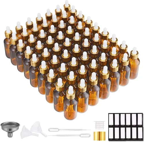 Miniatura 19 de PrettyCare Paquete de 4 botellas con cuentagotas de aceites esenciales, botellas vacías de tintura para cuidado personal y belleza, Ámbar