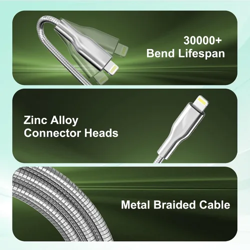 Miniatura 7 de Cable USB a Lightning de 6.6 pies a prueba de mordidos, cable de carga para iPhone a prueba de perros y gatos, cable de carga para iPhone plateado