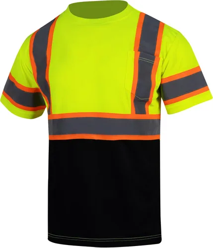 Miniatura 7 de VENDACE Camiseta de seguridad de alta visibilidad Clase 2 para hombre, camisa de manga corta reflectante ANSI con parte inferior negra (negro, M)