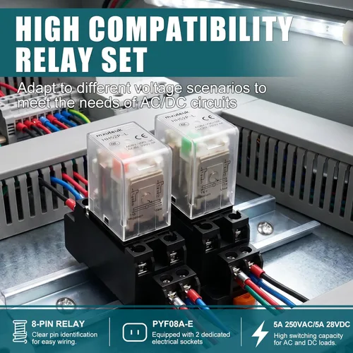 Miniatura 3 de mxuteuk 2 piezas Relé de alimentación electromagnético HH52P AC 110V/120V 5A bobina 8 pines DPDT con indicador LED, con base de enchufe, con riel