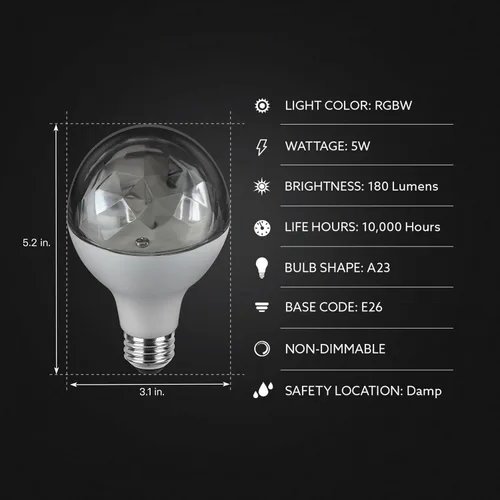 Miniatura 3 de Feit Electric Bombilla LED A23 giratoria multicolor para fiesta de discoteca, efecto de cambio de color de lente de diamante, base E26, bombilla