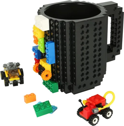 Lumsburry Taza de Café de Ladrillo Construible, Taza Divertida de Bricolaje Novedosa con Bloques de Construcción Creativos para Niños Hombres Negro