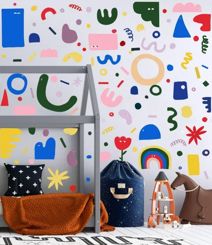 YIMEHDAN Vinilo decorativo de pared con formas abstractas, coloridas calcomanías de vinilo irregulares para pared, diseño geométrico moderno