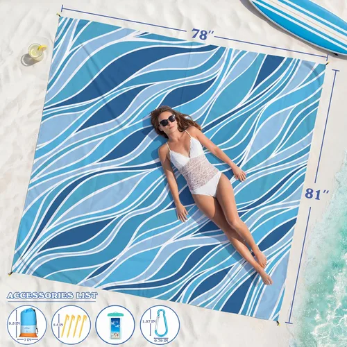 Miniatura 139 de Famstar Beach Blanket Oversized Extra Large 78"X81"/10'X9',Waterproof Sandproof Beach Blanket 2-8 Adults Lightweight Durable for Travel Camping