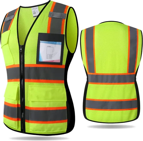 Miniatura 14 de Chaleco de seguridad reflectante para hombres y mujeres con 5 bolsillos y cierre frontal, chaleco de malla de alta visibilidad para construcción