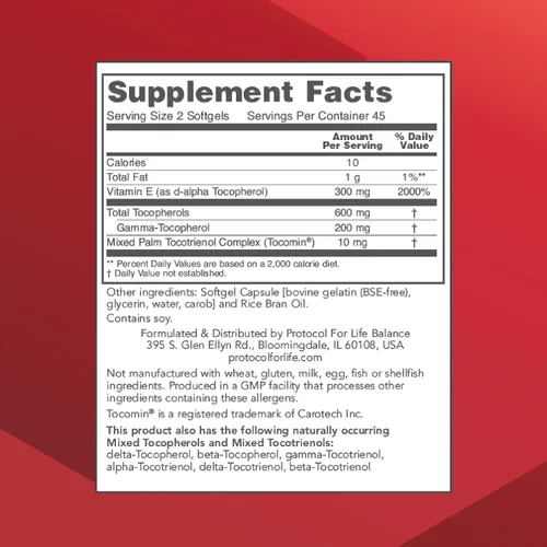 Miniatura 2 de PROTOCOL FOR LIFE BALANCE Gamma E Toco Complex - Vitamina E 300 mg - Apoyo antioxidante - para la salud cardiovascular y la salud cerebral
