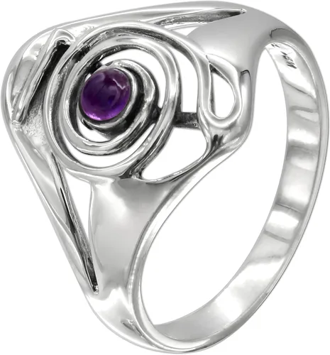 Miniatura 2 de Moonlight Mysteries Anillo de reiki de plata de ley con símbolo de poder de Cho Ku Rei con piedra preciosa de amatista (talla 4-15)