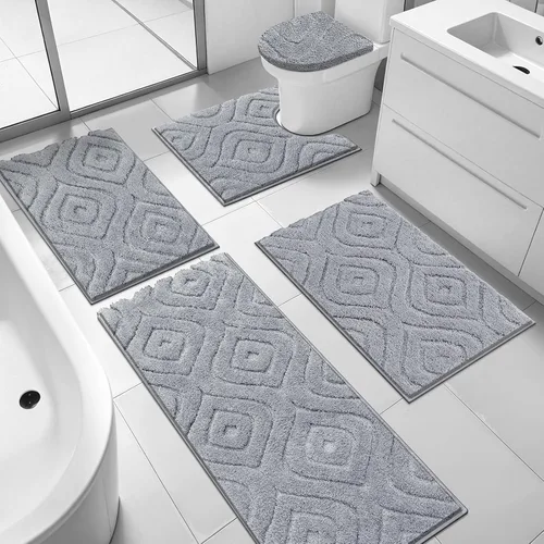 Miniatura 11 de Juego de alfombras de baño Ileading de 5 piezas, tapete de baño ultra suave y absorbente para baño, juego de alfombras de baño antideslizante y Café