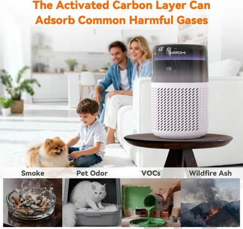 Miniatura 5 de Purificador de aire HEPA AIRROMI para dormitorio y hogar, purificador de aire para mascotas del hogar, elimina el olor a mascotas, olor a arena
