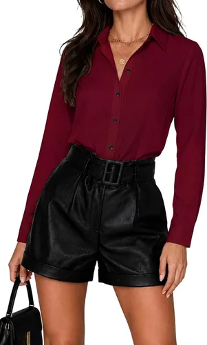 Miniatura 11 de Blusas de negocios para mujer, de manga larga, sin arrugas, con botones, ajuste clásico, cuello para el trabajo y la oficina