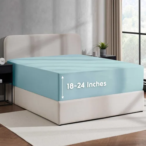 Nestl Bedding - Sábanas bajeras con bolsillo profundo de 53 cm 24 - Azul claro