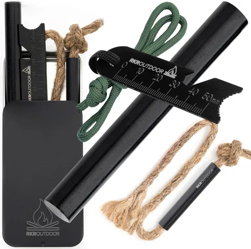Ferro Rod Flint Fire Starter Kit + Fuelle de mecha de yesca con caja deslizante – Varilla ferro de 4 pulgadas de largo y 1/2 pulgada de grosor con