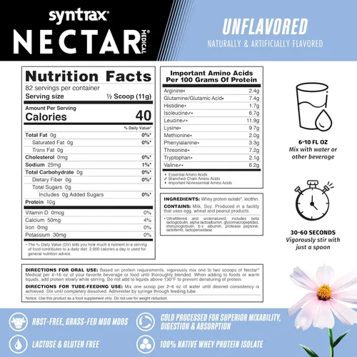 Miniatura 3 de Syntrax Nutrition Nectar Medical, aislado de proteína de suero totalmente natural, sin sabor, 2 libras (2 libras, sin sabor)