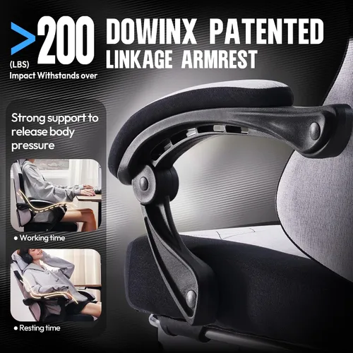 Miniatura 6 de Dowinx Silla de tela para videojuegos, silla ergonómica para computadora con reposapiés y cojín de resorte de bolsillo, silla de videojuegos de Gris