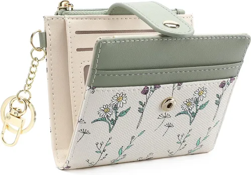 Miniatura 9 de GAEKEAO - Billetera pequeña para mujer con bloqueo RFID, delgada, de dos pliegues, de cuero floral, tarjetero con bolsillo con cremallera y ventana