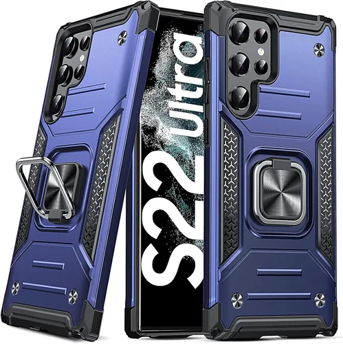 Miniatura 42 de Anqrp Funda para Galaxy S22 Ultra, Funda Protectora de Teléfono de Grado Militar con Soporte Plegable de Anillo de Metal Giratorio