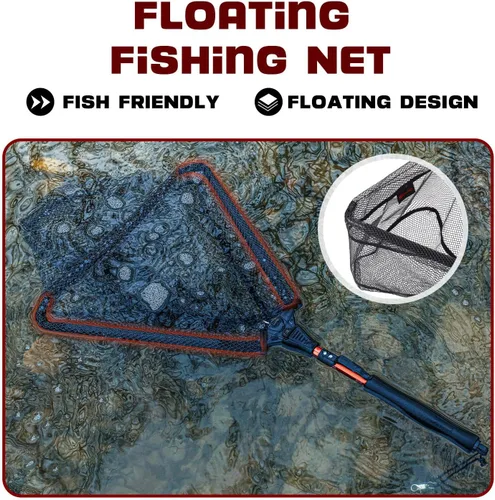Miniatura 2 de Sougayilang Red de pesca Red de aterrizaje de peces, poste telescópico plegable plegable con mango de EVA, malla de material de nailon duradero